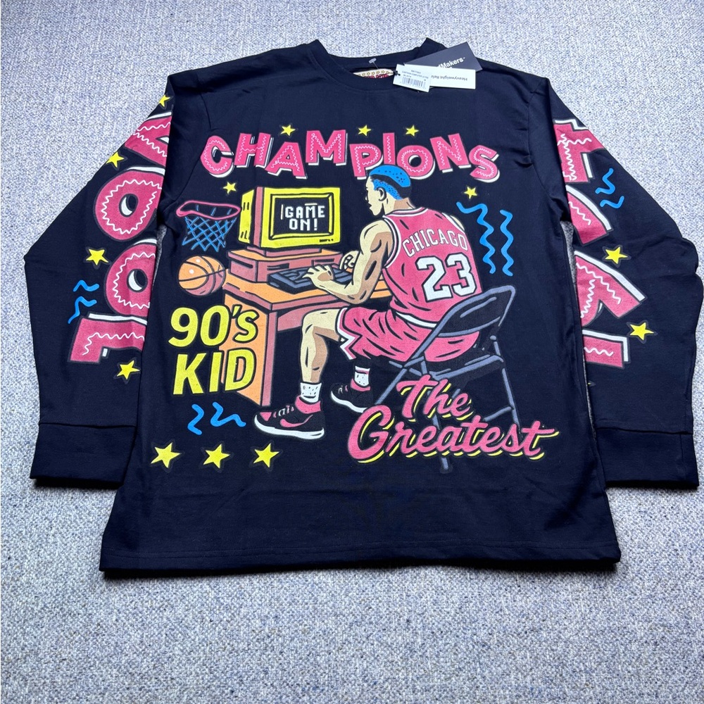 90's Kid By Brand Makers Basketball AOP Graphic Long Sleeve Shirt New